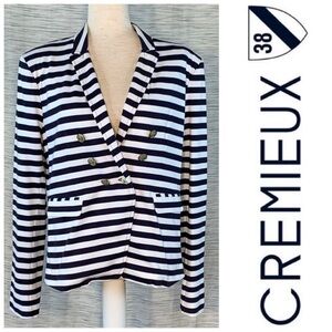 Cremieux black and white striped blazer.
